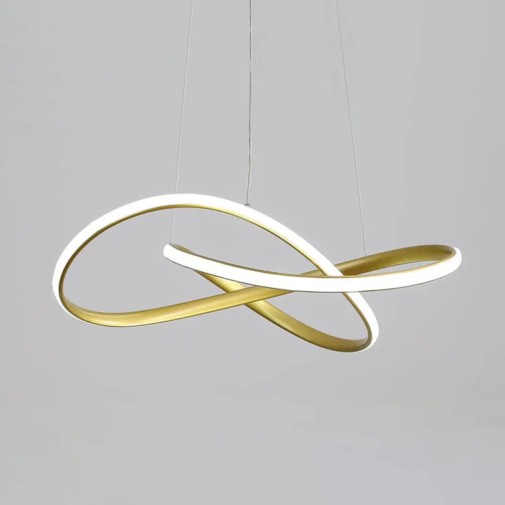 Led Line Chandelier - Modern Minimalist Style White Acrylic Shade Irregular Curved Dining Room