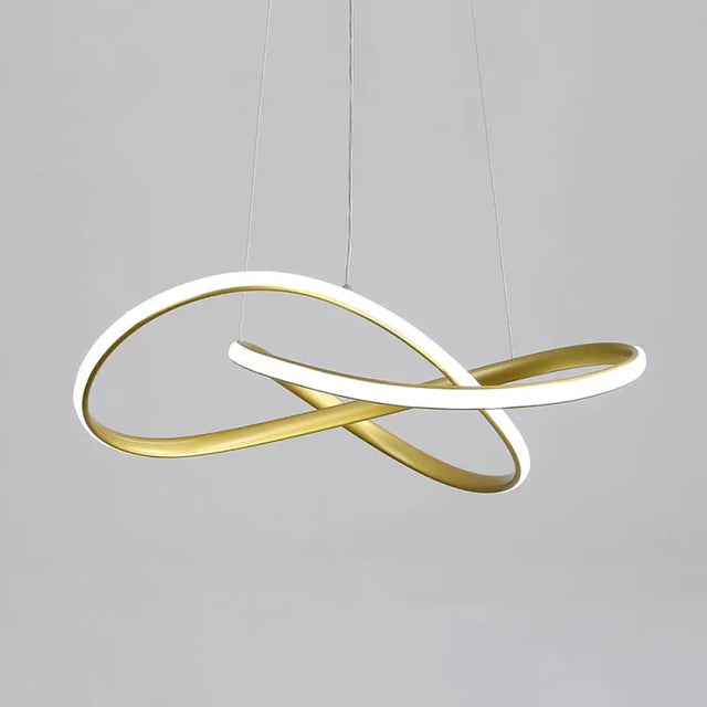 Led Line Chandelier - Modern Minimalist Style White Acrylic Shade Irregular Curved Dining Room