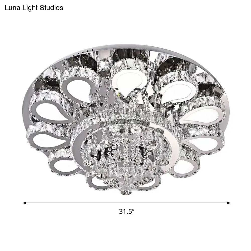 Led Living Room Ceiling Mounted Fixture With Chrome Finish And Flower Crystal Shade -