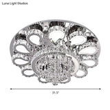 Led Living Room Ceiling Mounted Fixture With Chrome Finish And Flower Crystal Shade -
