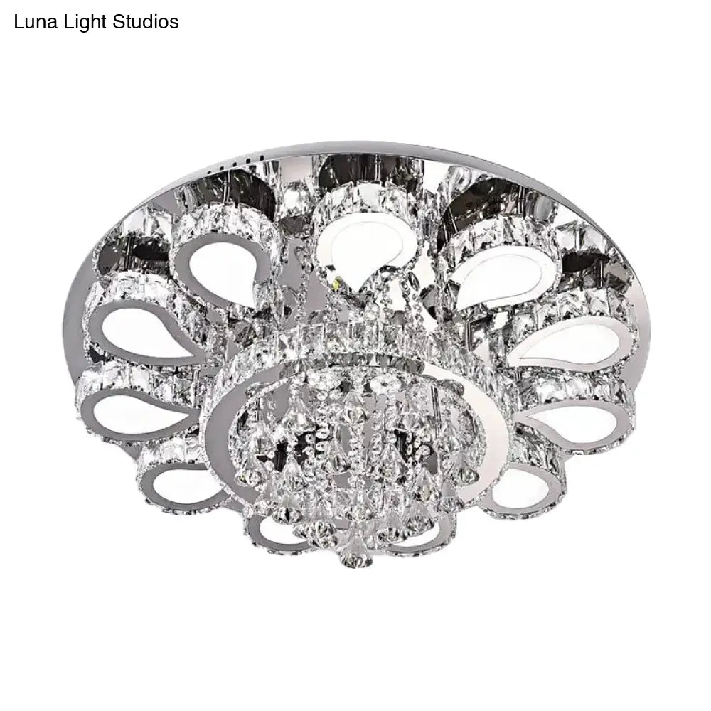 Led Living Room Ceiling Mounted Fixture With Chrome Finish And Flower Crystal Shade -