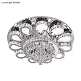 Led Living Room Ceiling Mounted Fixture With Chrome Finish And Flower Crystal Shade -