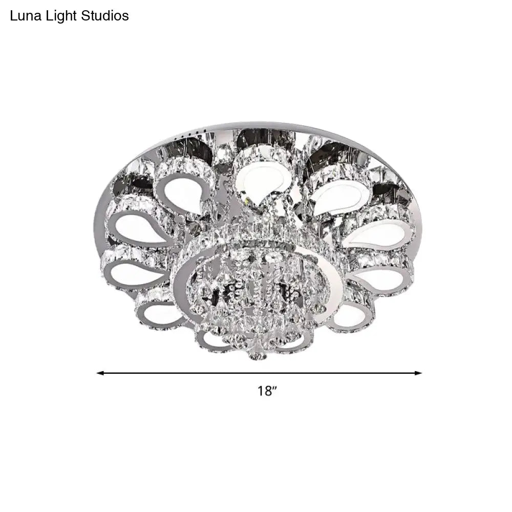 Led Living Room Ceiling Mounted Fixture With Chrome Finish And Flower Crystal Shade -