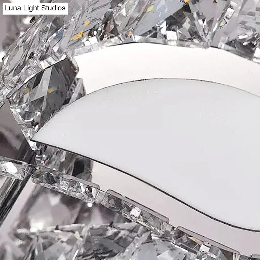Led Living Room Ceiling Mounted Fixture With Chrome Finish And Flower Crystal Shade -