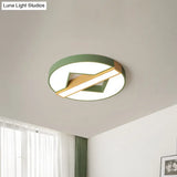 Led Macaron Green/Grey - Wood Bedroom Ceiling Light - 16.5’/20.5’ Flushmount With Round Acrylic