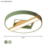 Led Macaron Green/Grey - Wood Bedroom Ceiling Light - 16.5’/20.5’ Flushmount With Round Acrylic