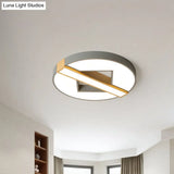 Led Macaron Green/Grey - Wood Bedroom Ceiling Light - 16.5’/20.5’ Flushmount With Round Acrylic