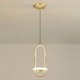 Led Metal Bedside Pendant Light With Halo Ring Gold / White