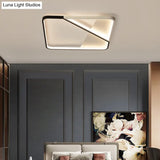 Led Metal Square Flush Mount Ceiling Lamp For Bedroom - Simple Black - White Style