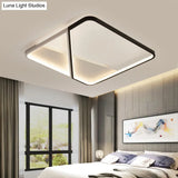 Led Metal Square Flush Mount Ceiling Lamp For Bedroom - Simple Black - White Style