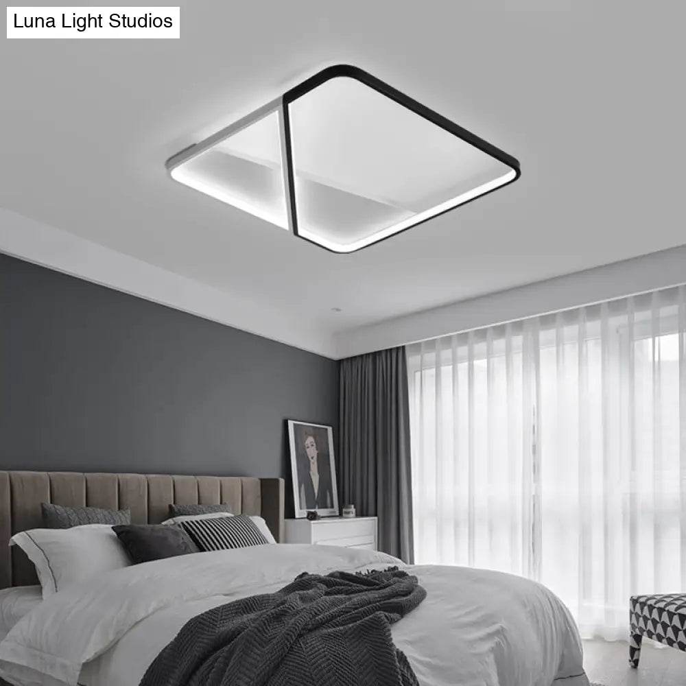 Led Metal Square Flush Mount Ceiling Lamp For Bedroom - Simple Black - White Style
