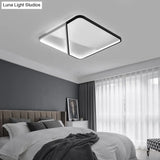 Led Metal Square Flush Mount Ceiling Lamp For Bedroom - Simple Black - White Style