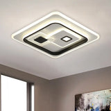 Led Minimalist Black Flush Mount Ceiling Lamp With Metal Rectangle Shade Warm/White Light Options