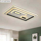 Led Minimalist Black Flush Mount Ceiling Lamp With Metal Rectangle Shade Warm/White Light Options