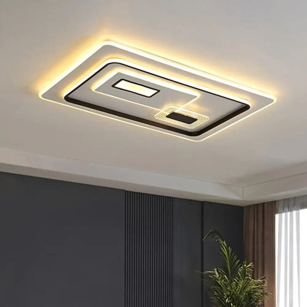 Led Minimalist Black Flush Mount Ceiling Lamp With Metal Rectangle Shade Warm/White Light Options