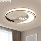 Led Monkey Cartoon Style Flush Mount Lamp - Black/White Metal Ceiling Lighting Fixture