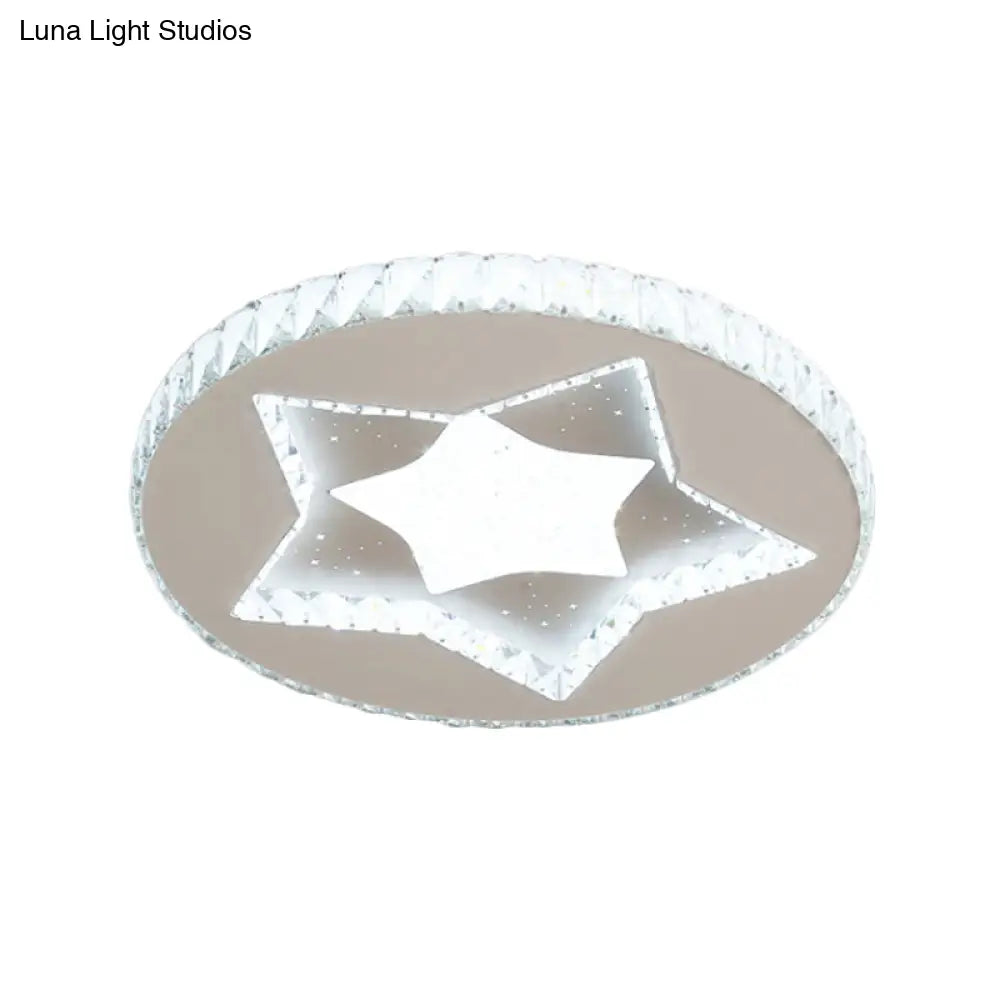 Led Moon/Star Cut Crystal Flush Light Fixture - Contemporary Ceiling Mount For Bedrooms