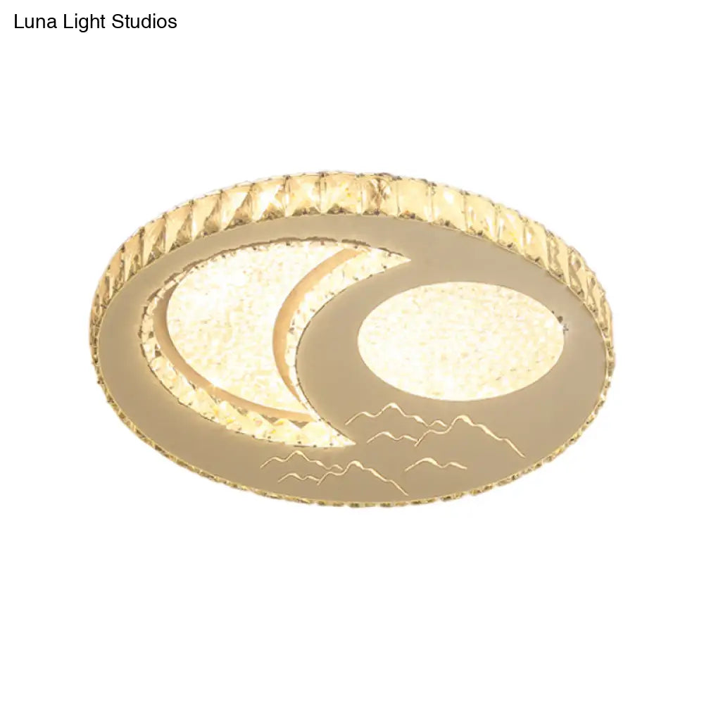 Led Moon/Star Cut Crystal Flush Light Fixture - Contemporary Ceiling Mount For Bedrooms