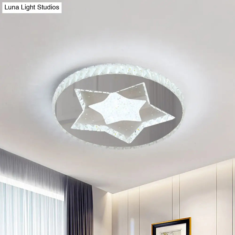 Led Moon/Star Cut Crystal Flush Light Fixture - Contemporary Ceiling Mount For Bedrooms