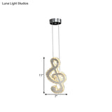 Led Music Note Pendant Light - Contemporary Stainless-Steel Clear Cut Crystal Mini Hanging Lamp
