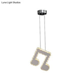 Led Music Note Pendant Light - Contemporary Stainless-Steel Clear Cut Crystal Mini Hanging Lamp