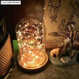 Led Night Table Lamp: Modern Beige Bell Plug-In Light With Clear Glass Shade And Wooden Base