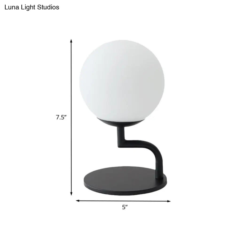 Led Night Table Lamp: Modernist Black Sphere Plug-In Light With Opal Glass Shade
