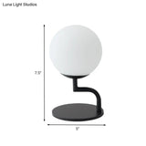 Led Night Table Lamp: Modernist Black Sphere Plug-In Light With Opal Glass Shade
