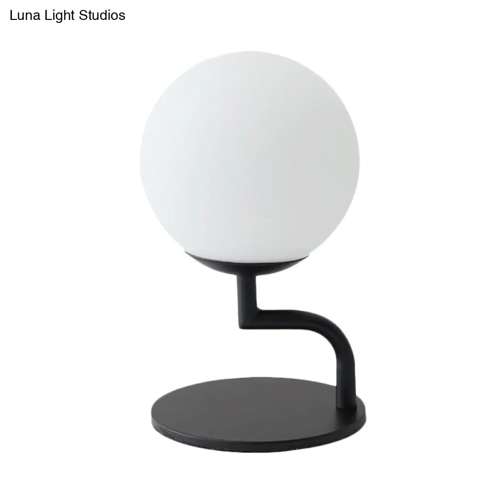 Led Night Table Lamp: Modernist Black Sphere Plug-In Light With Opal Glass Shade