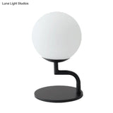 Led Night Table Lamp: Modernist Black Sphere Plug-In Light With Opal Glass Shade