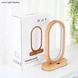 Led Nightstand Lamp - Beige Oblong Shape Contemporary Design With Wood Shade Perfect For Reading