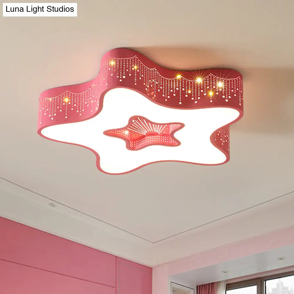 Led Nursery Ceiling Flush Light - Macaroon Pentagram Design In White/Pink/Blue
