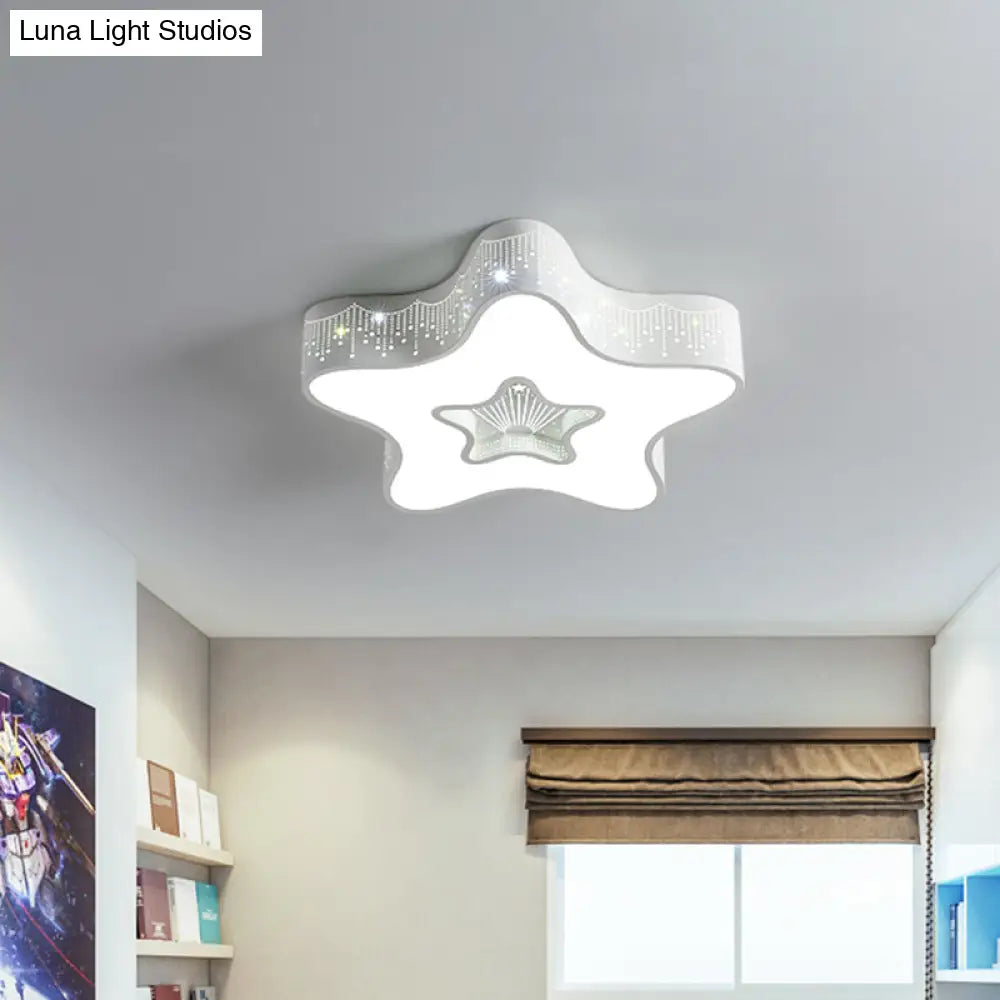 Led Nursery Ceiling Flush Light - Macaroon Pentagram Design In White/Pink/Blue