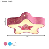 Led Nursery Ceiling Flush Light - Macaroon Pentagram Design In White/Pink/Blue