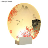 Led Oriental Style Wall Lamp With White Acrylic Shade - Mountain And Flower Design