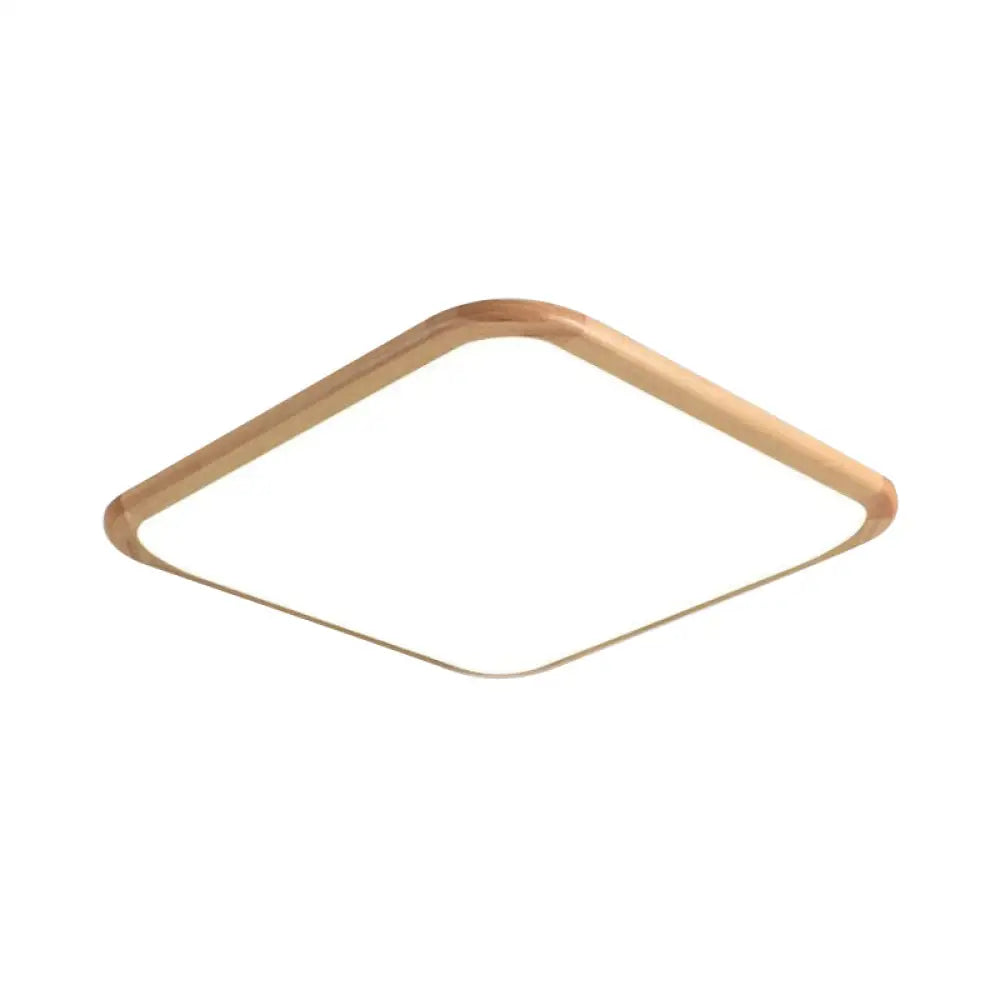 Led Parlor Ceiling Lamp Simple Beige Flush Mount Fixture With Wood Shade In Warm/White Light