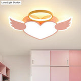 Led Pink Love Wings Ceiling Lamp With Acrylic Shade - Cartoon Flush Mount Lighting