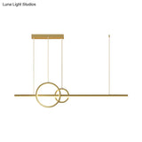 Led Restaurant Island Pendant - Contemporary Black/Gold Metal Shade With Warm/White Lighting