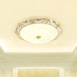 Led Round Ceiling Flush - Traditional White And Gold Mount Lighting With Milky Glass Print White -