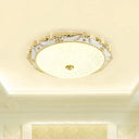 Led Round Ceiling Flush - Traditional White And Gold Mount Lighting With Milky Glass Print White -