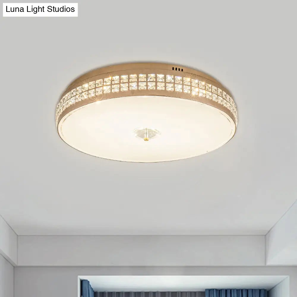 Led Round Ceiling Lamp Modern Champagne Finish With Clear Rhombic/Square - Cut Crystals