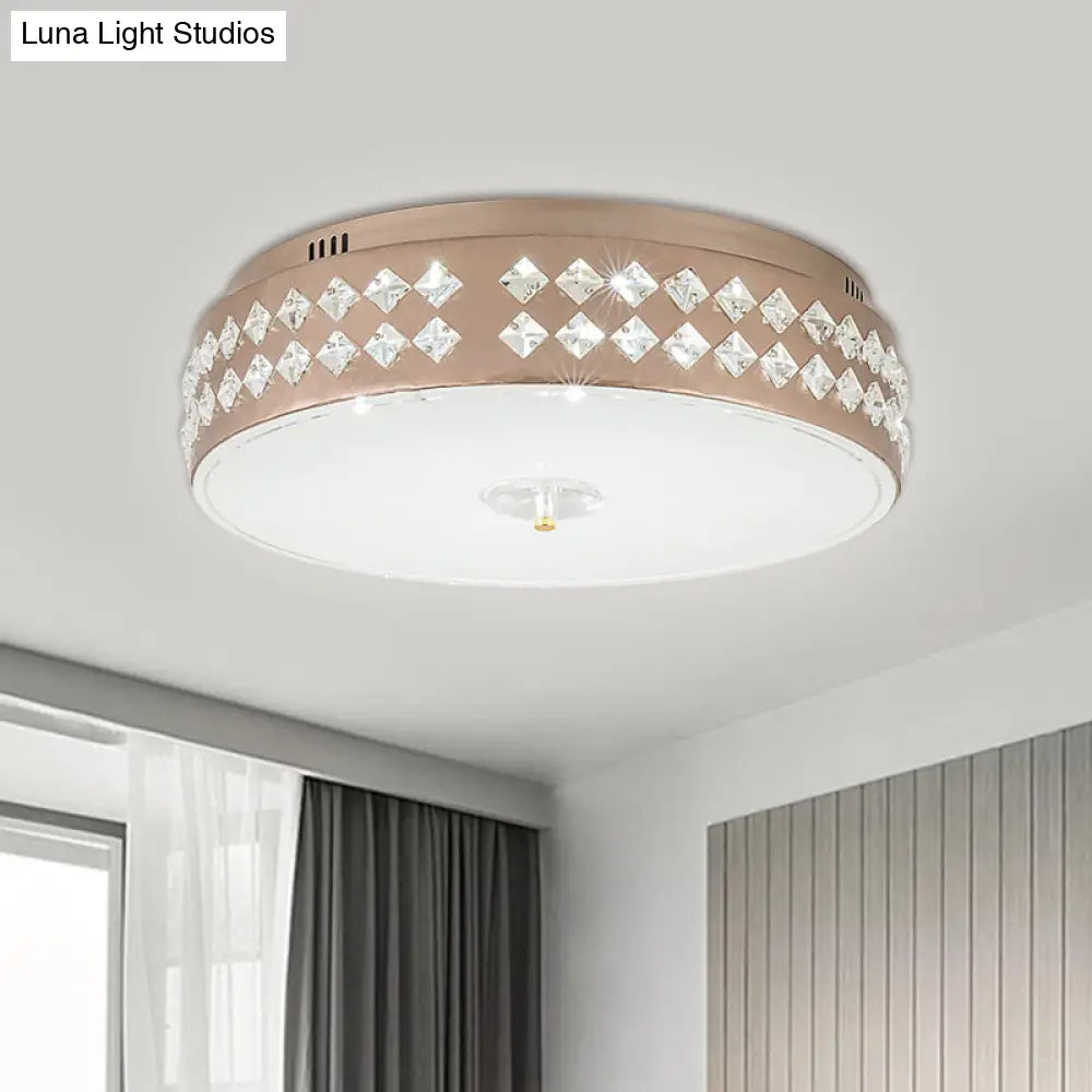 Led Round Ceiling Lamp Modern Champagne Finish With Clear Rhombic/Square - Cut Crystals