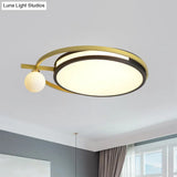 Led Round Flush Light With Nordic Acrylic Globe Shade In Black/Grey