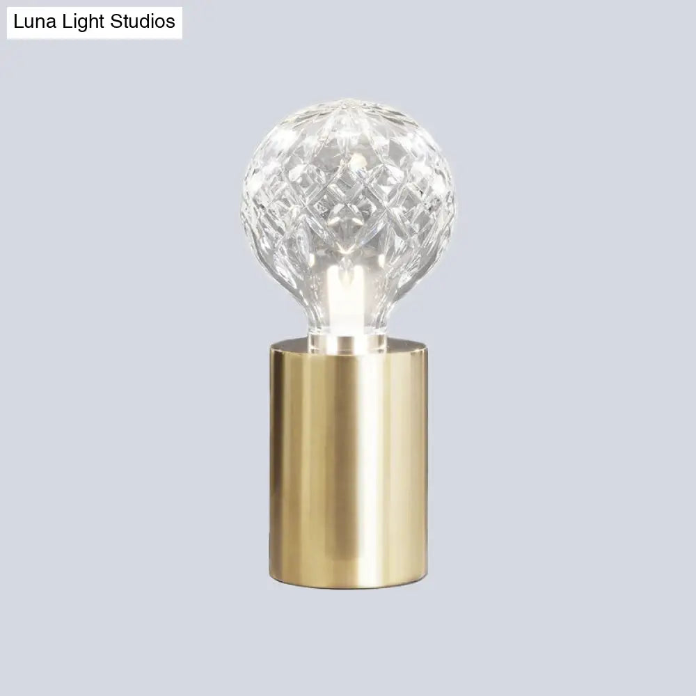 Led Sphere Task Light - Modern Clear Glass Nightstand Lamp With Metal Base In Gold Finish