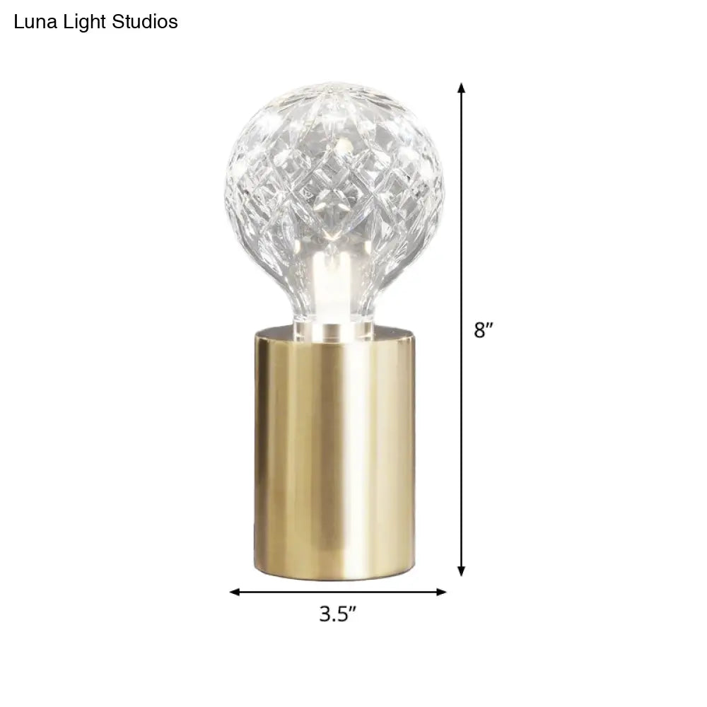 Led Sphere Task Light - Modern Clear Glass Nightstand Lamp With Metal Base In Gold Finish