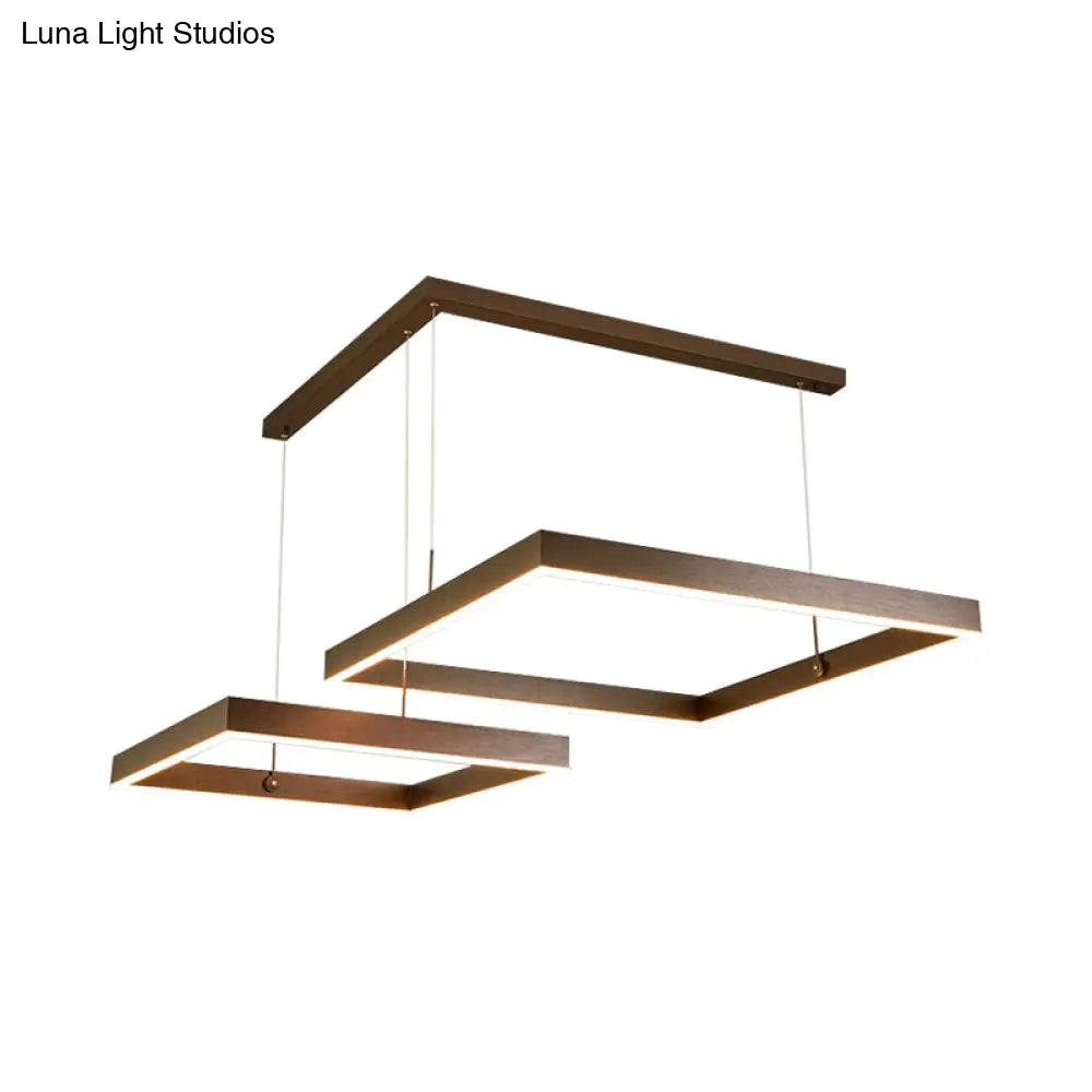 Led Square Drop Pendant Chandelier For Bedrooms - 2/3 Tiered Simple Metal Design Coffee