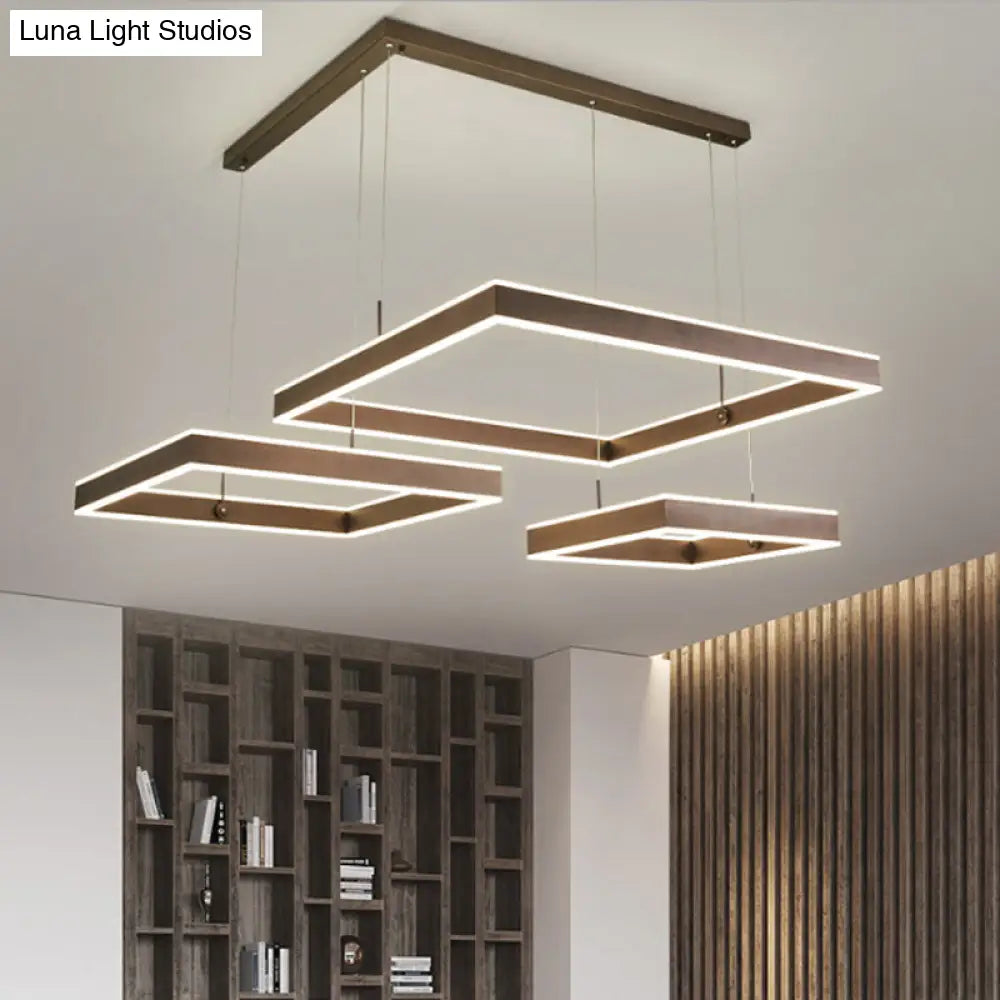 Led Square Drop Pendant Chandelier For Bedrooms - 2/3 Tiered Simple Metal Design Coffee