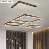 Led Square Drop Pendant Chandelier For Bedrooms - 2/3 Tiered Simple Metal Design Coffee