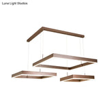 Led Square Drop Pendant Chandelier For Bedrooms - 2/3 Tiered Simple Metal Design Coffee