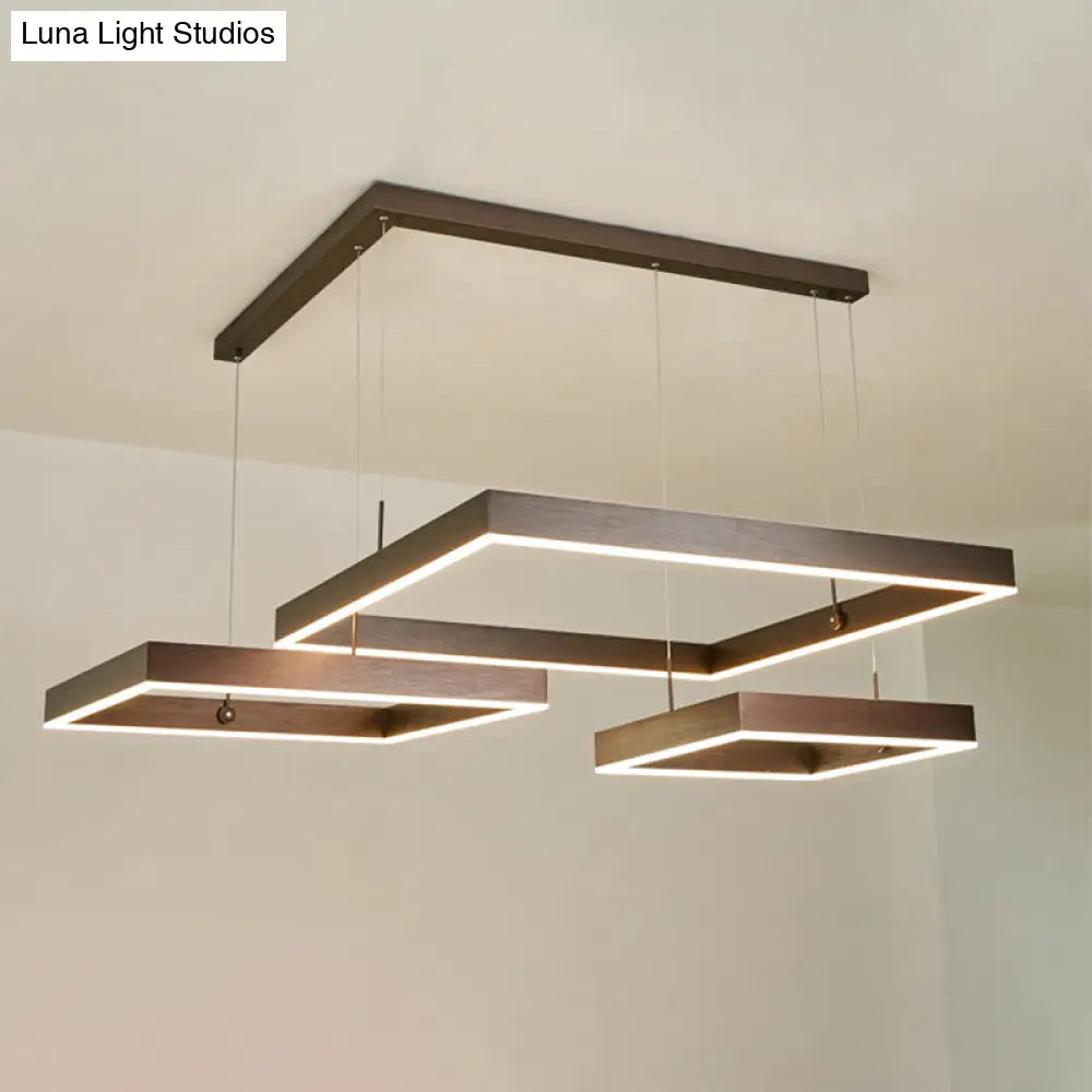 Led Square Drop Pendant Chandelier For Bedrooms - 2/3 Tiered Simple Metal Design Coffee